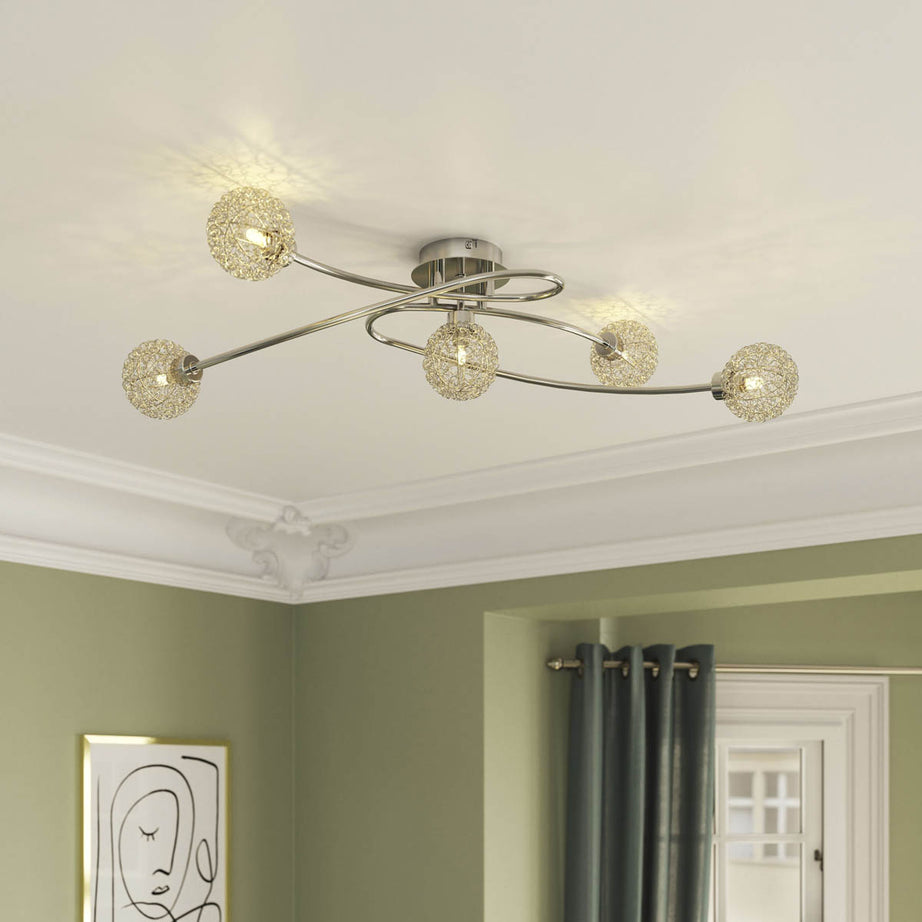 GoodHome LED Ceiling light 5 Lamp Phaidros Plate Metal Chrome - Image 1