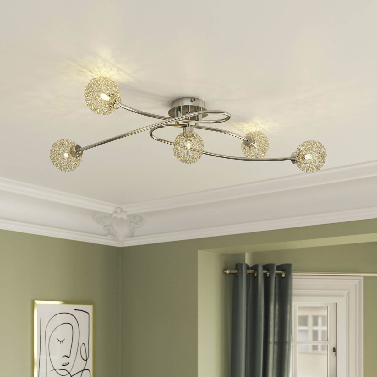 GoodHome LED Ceiling light 5 Lamp Phaidros Plate Metal Chrome - Image 1