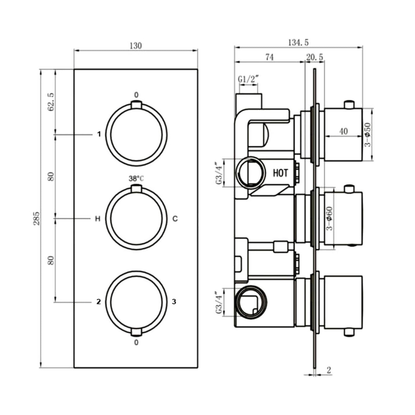 Aquadry Oria ½ turn 3 outlet Black Concealed Diverter Shower mixer - Image 2