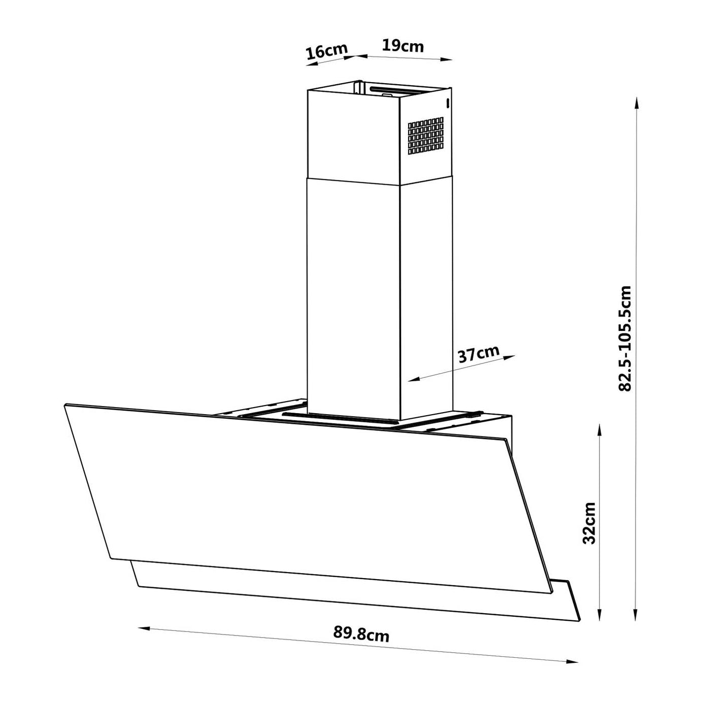 Angled Cooker Hood Smart Black Steel Glass GHAG90ASBL Touch Control (W)89.8cm - Image 3