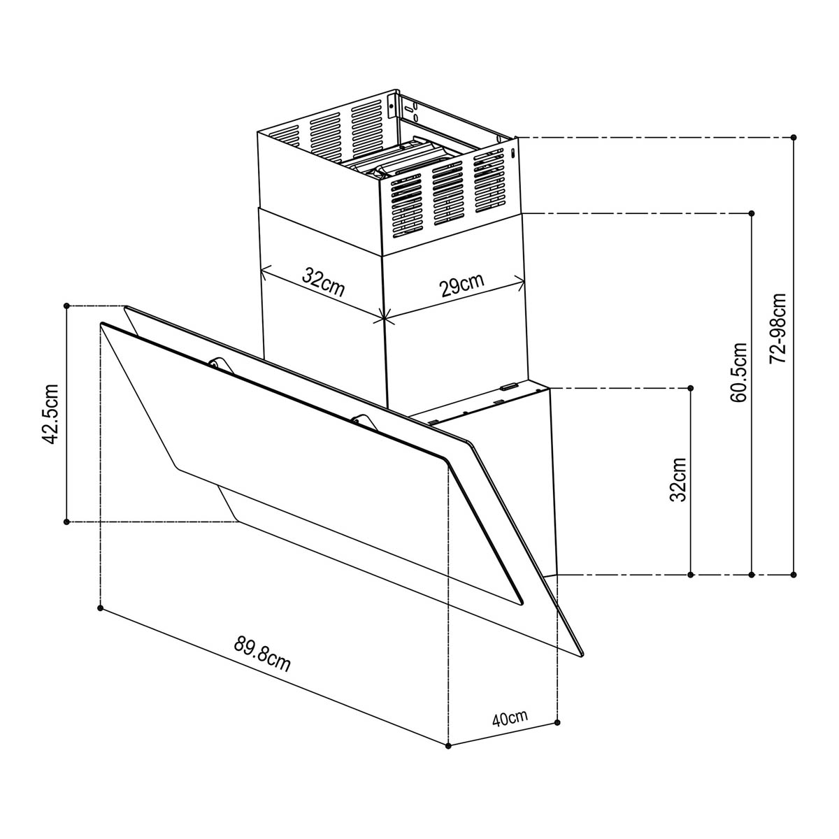 Cooker Hood Angled GHAG90PLAS Black Steel Glass Extractor Fan (W)89.8cm - Image 3
