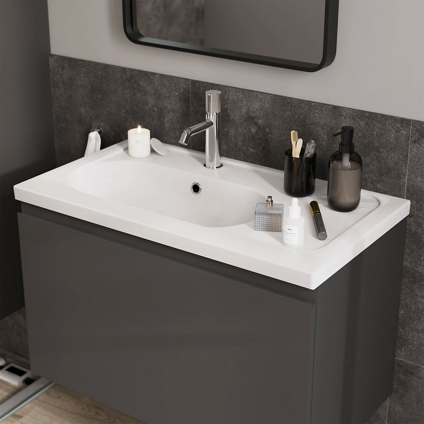 GoodHome Levanna Gloss White Rectangular Vanity Basin (W)80.6cm - Image 1