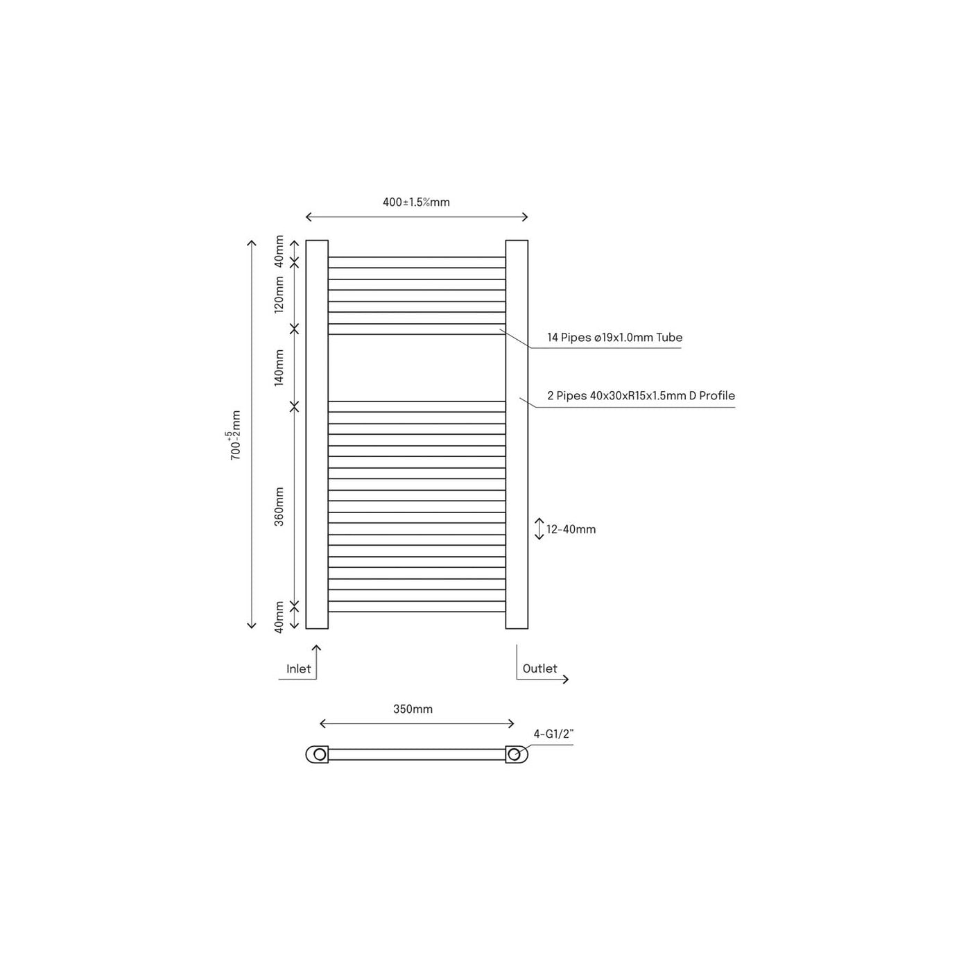 Flomasta Towel Rail Radiator Flat Chrome Effect Vertical 563BTU (W)400x(H)700mm - Image 2