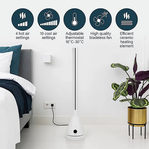 Tower Fan Smart Heater Cooler White Modern Portable Oscillating Remote 2000W - Image 1