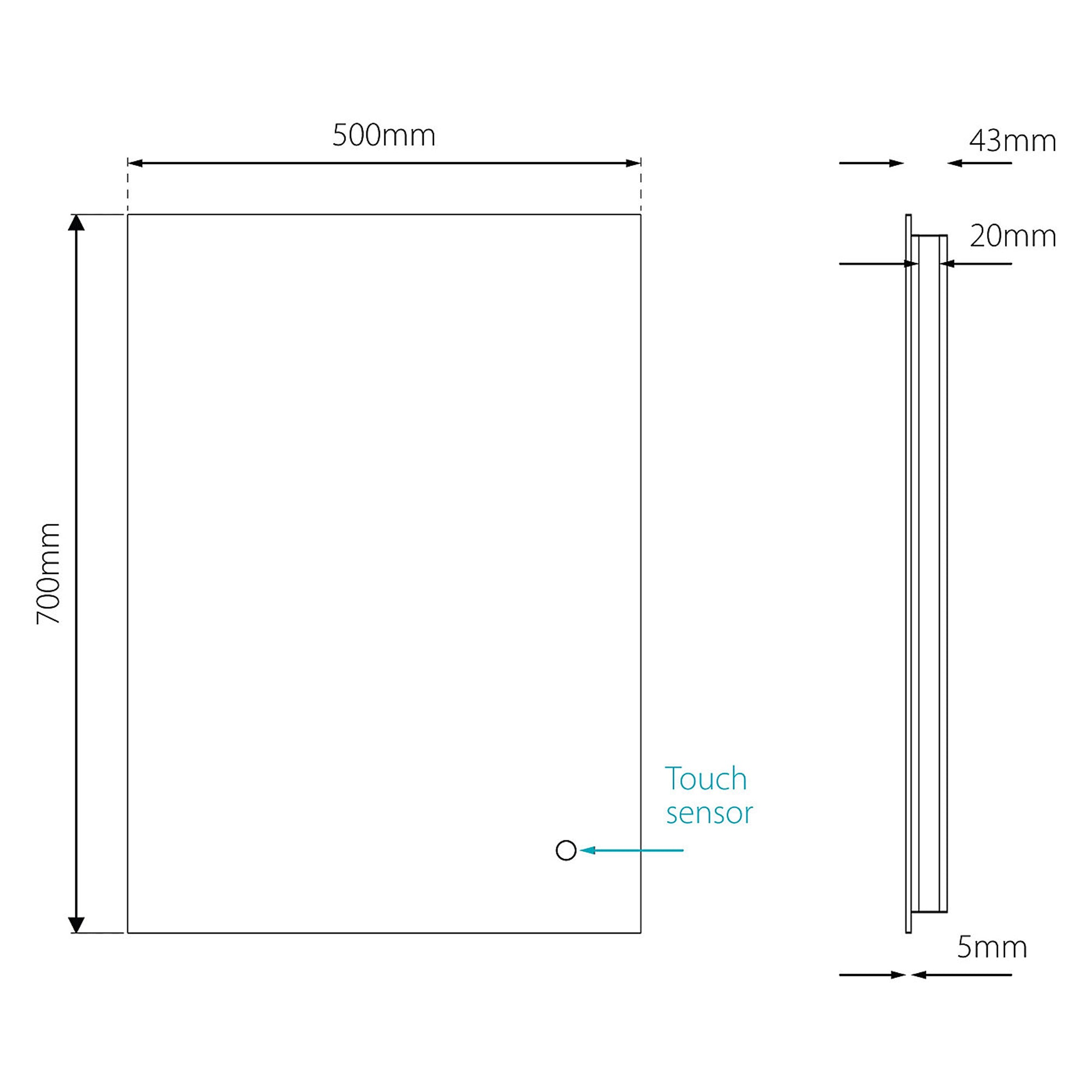 Bathroom LED Mirror Illuminated Wall-Mounted Rectangle Frameless (H)70cm (W)50cm - Image 3
