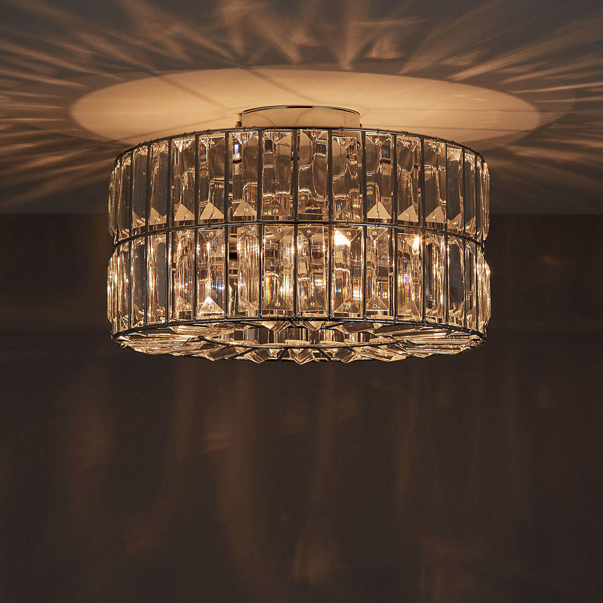 Ceiling Light 3 Way Crystal Beads Facetted Shade Elegant Modern Metal Chrome - Image 1