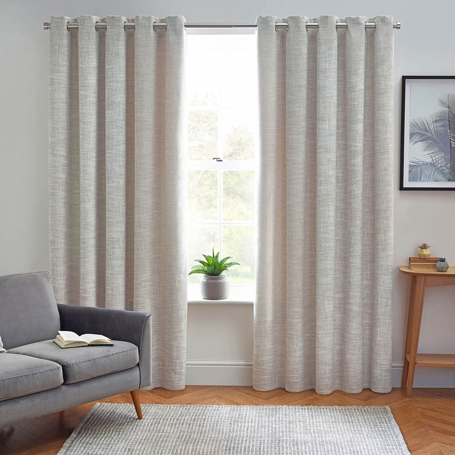 Elisa Eyelet Curtains Lined Ecru Slub (W)167cm (L)183cm Pair - Image 1