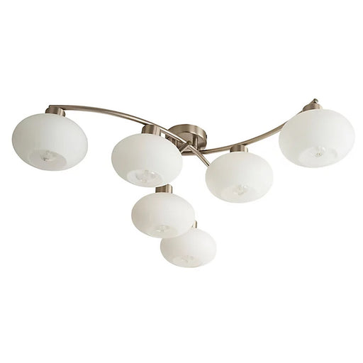 Ceiling light 6 Lamp Tentacles Opal Frosted Glass Metal Brushed Chrome Effect - Image 1