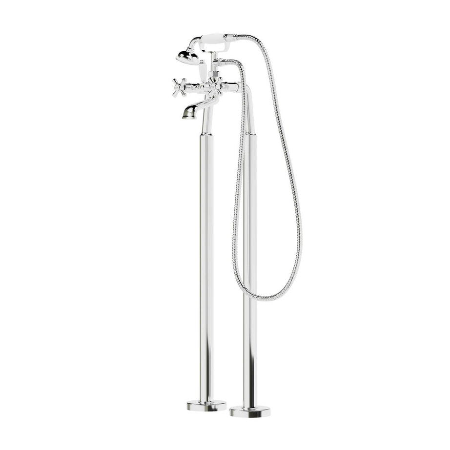 Bath Filler Tap Mono Mixer With Hand Held Set Chrome Floor Mounted Cross Head - Image 1