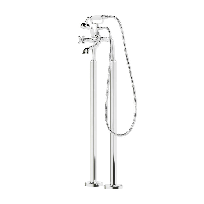 Floor-mounted Single Mono Mixer Tap With Shower Kit Chrome Effect Ceramic Disk - Image 1