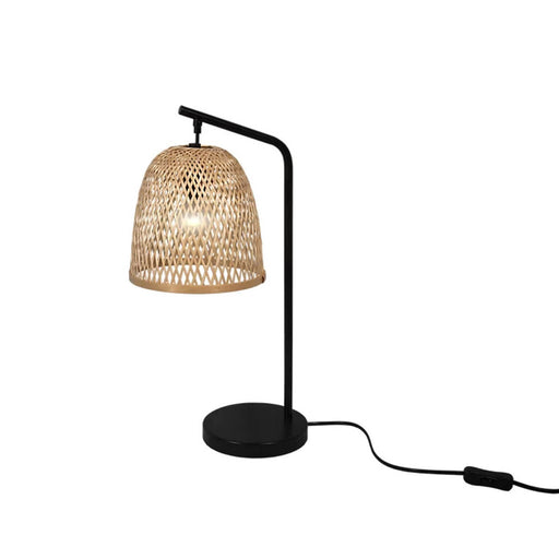 Table Lamp Black Natural Wood Look Eco Halogen Energy Saving Modern Compact - Image 1