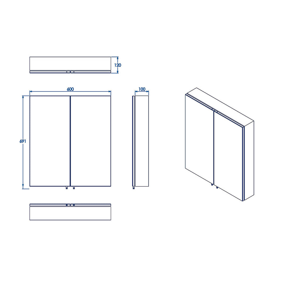 Bathroom Cabinet Double Mirrored Door Matt Black Wall Mounted (H)670 x (W)600 mm - Image 4