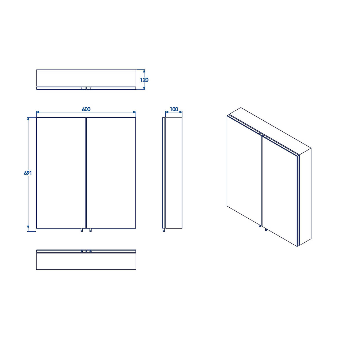 Bathroom Cabinet Double Mirrored Door Matt Black Wall Mounted (H)670 x (W)600 mm - Image 4