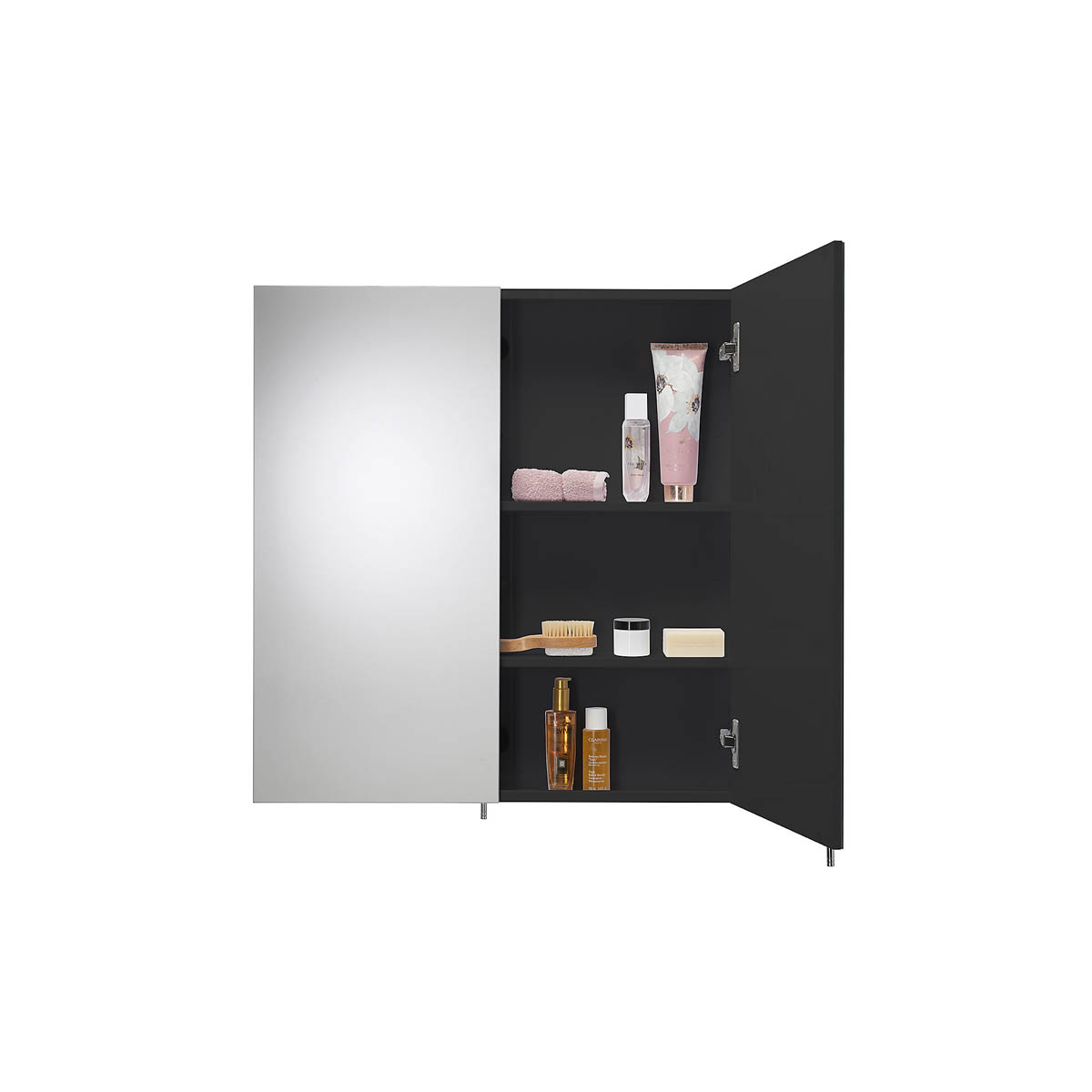 Bathroom Cabinet Double Mirrored Door Matt Black Wall Mounted (H)670 x (W)600 mm - Image 6