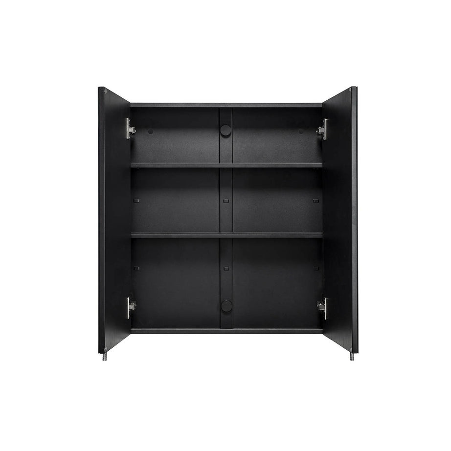 Bathroom Cabinet Double Mirrored Door Matt Black Wall Mounted (H)670 x (W)600 mm - Image 8