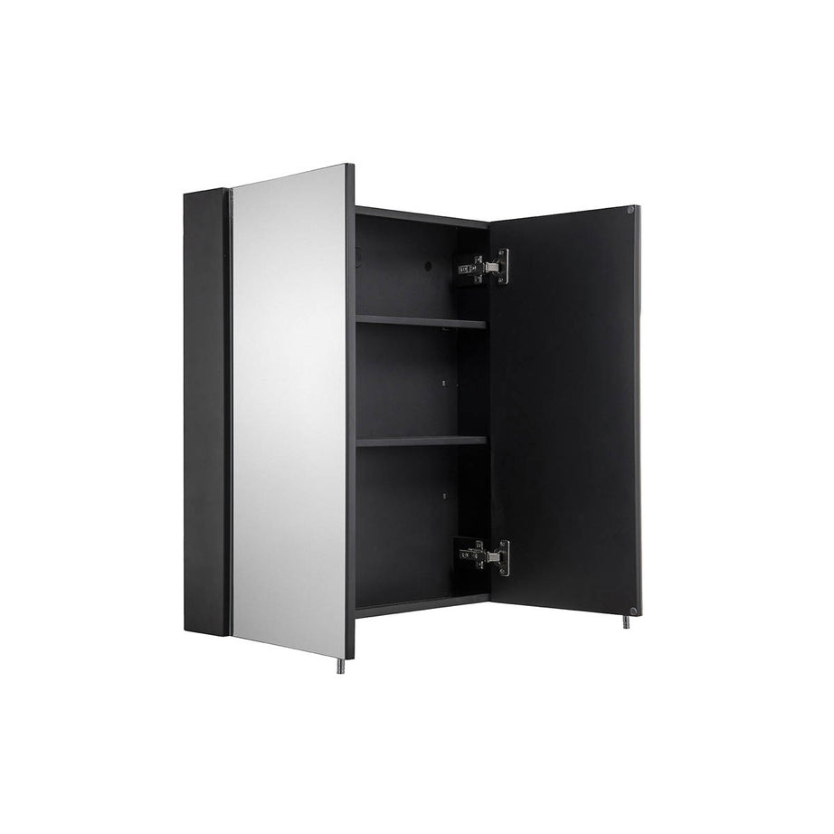 Bathroom Cabinet Double Mirrored Door Matt Black Wall Mounted (H)670 x (W)600 mm - Image 9