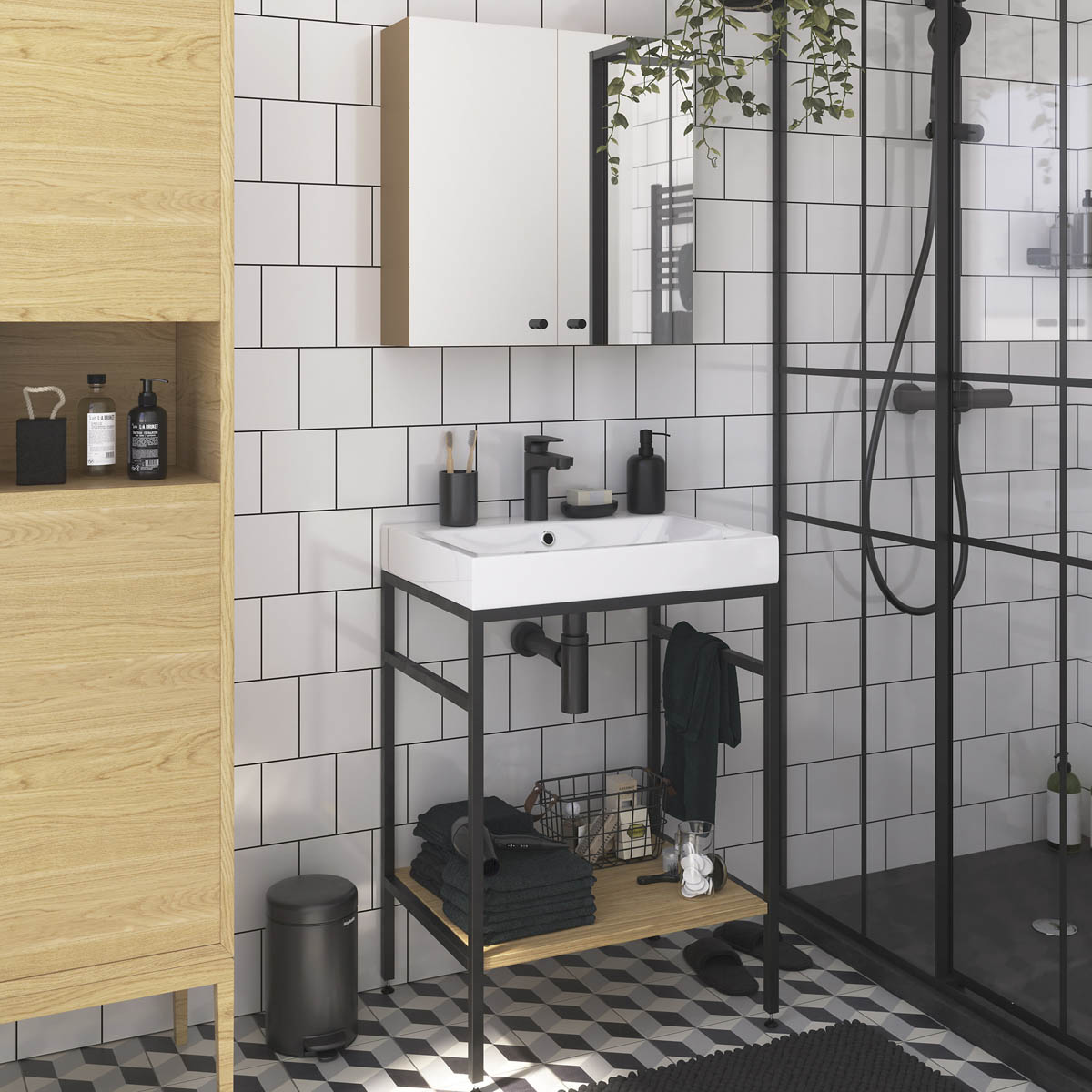 Croydex Bathroom Cabinets Wall Mounted Mirrored Double Door Matt Brown 60x60x18 - Image 3