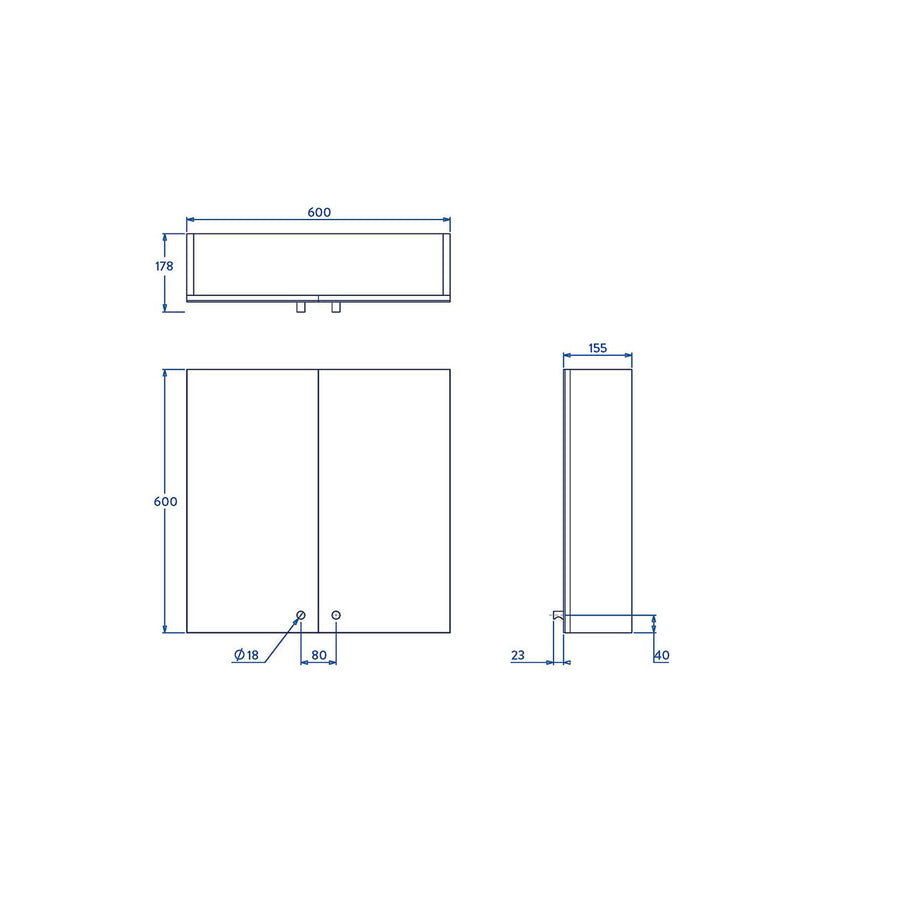 Croydex Bathroom Cabinets Wall Mounted Mirrored Double Door Matt Brown 60x60x18 - Image 4