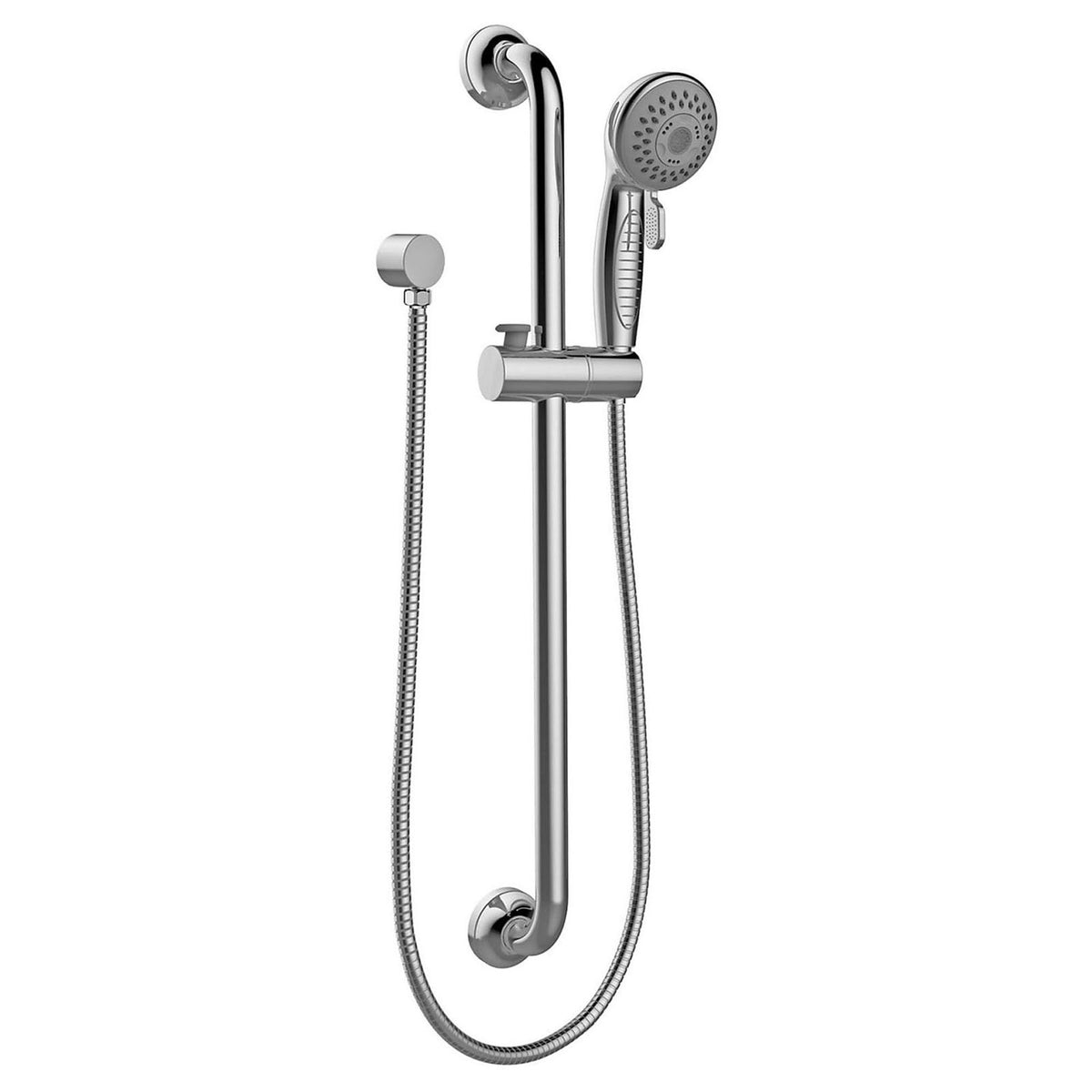 Shower Riser Rail Kit 3 Spray Pattern Ready Assembled Push Button Chrome Effect - Image 1