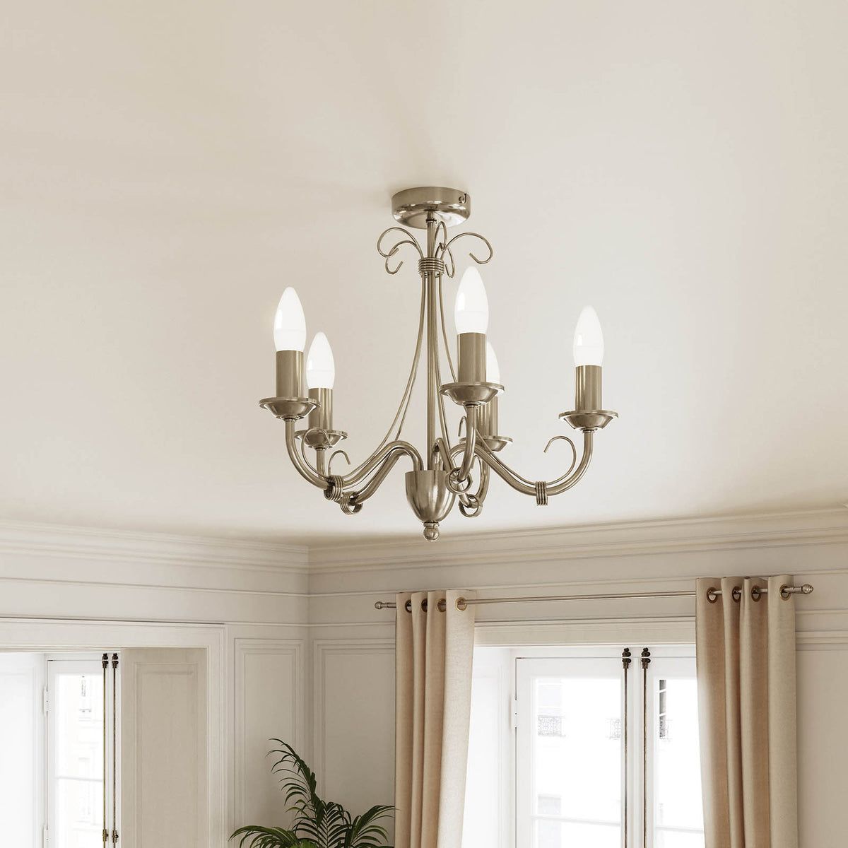 Ceiling Light 5 Lamp Chandelier Antique Brass Effect E14 Living Room 42W - Image 1