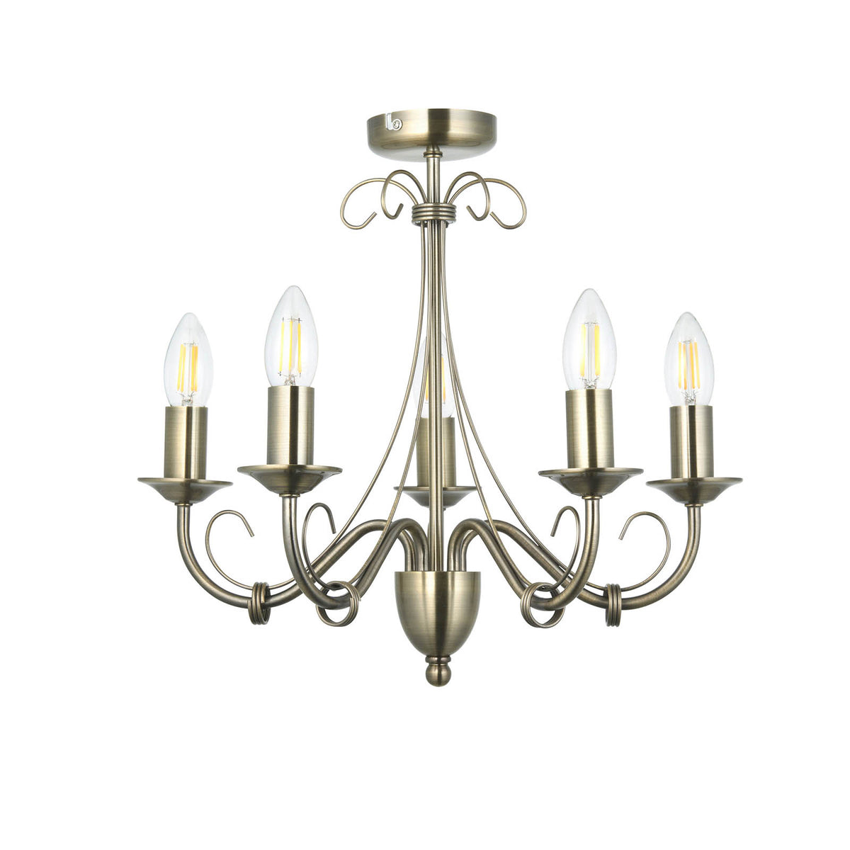 Ceiling Light 5 Lamp Chandelier Antique Brass Effect E14 Living Room 42W - Image 2