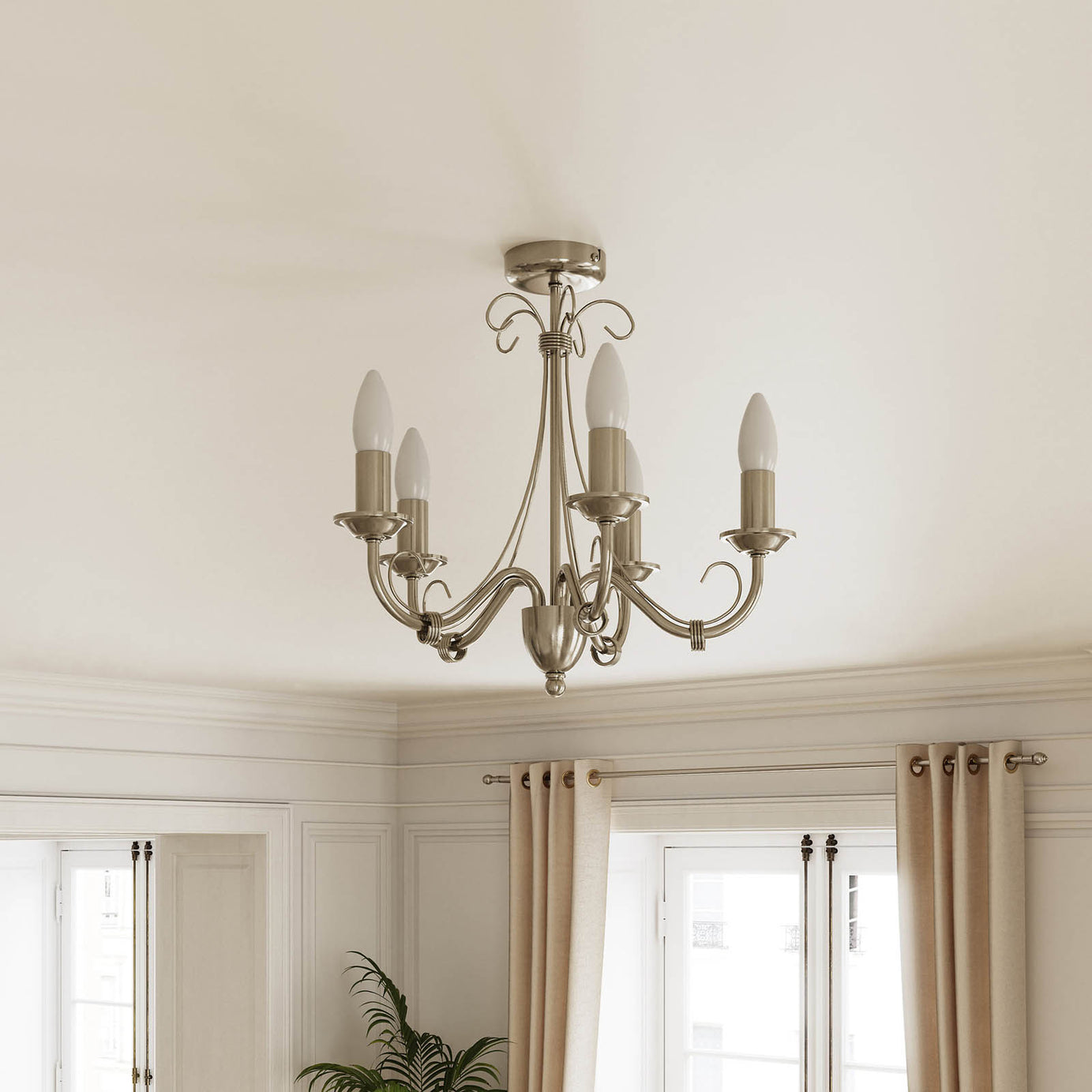 Ceiling Light 5 Lamp Chandelier Antique Brass Effect E14 Living Room 42W - Image 3