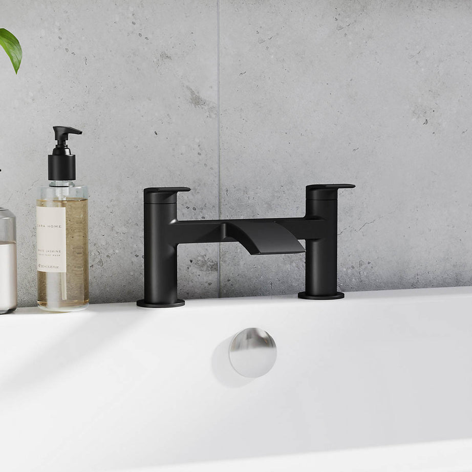 Bath Filler Tap Mixer Matt Black Double Lever ¼ Turn Waterfall Modern Bathroom - Image 2