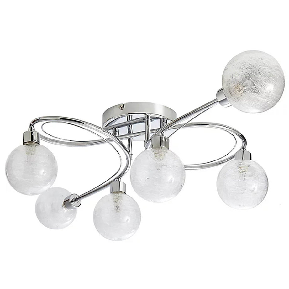 Ceiling Light 6 Lamp Crackle Finish Glass Metal Chrome Effect Contemporary - Image 1