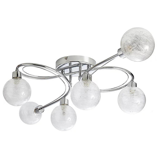 Ceiling Light 6 Lamp Crackle Finish Glass Metal Chrome Effect Contemporary - Image 1