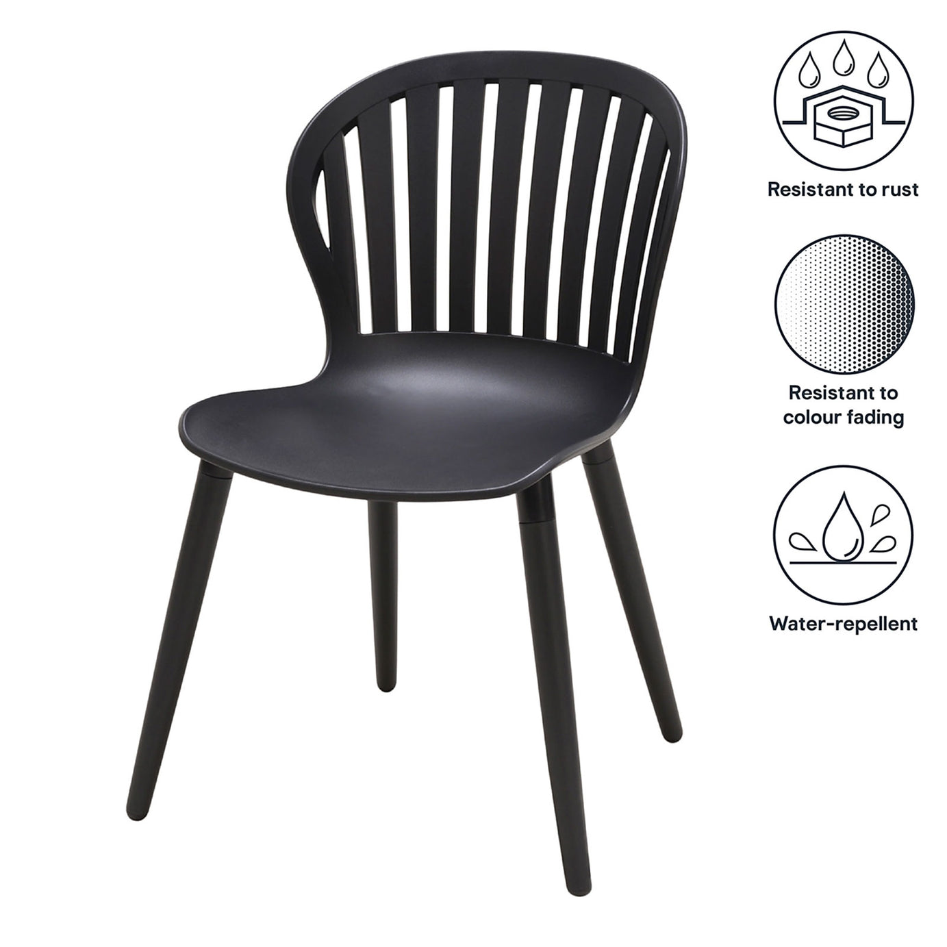 GoodHome Kiwee Bucket Chair Black Plastic Dining Kitchen Indoor Chair - Image 7