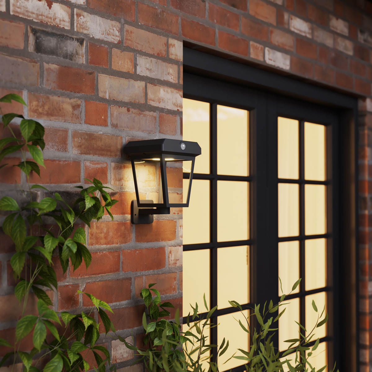 Outdoor LED Wall Light Motion Sensor Solar Powered Cool White Black Dusk-To-Dawn - Image 2