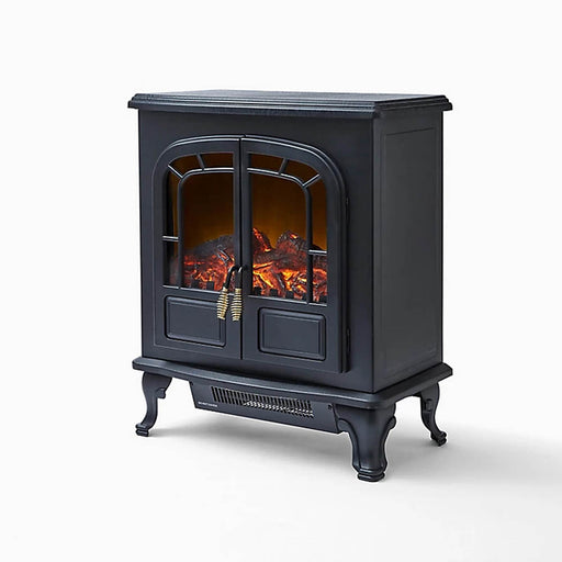 Electric Stove Fireplace Heater Matt Black Cast Iron Effect LED Log Flame 2kW - Image 1