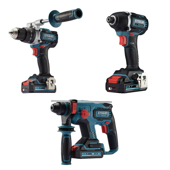 Erbauer Combi Drill Impact Driver SDS+ Drill Kit Cordless 3x2Ah 18V Brushless - Image 2