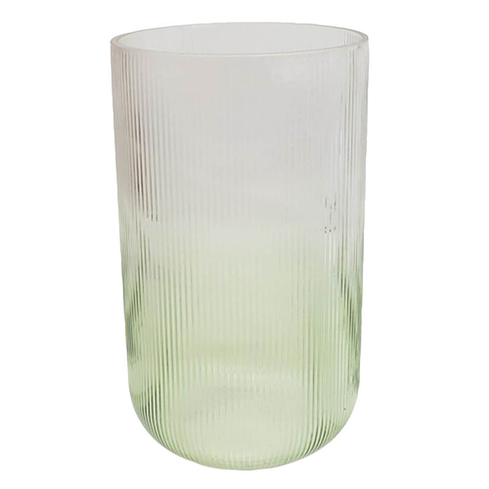 Vase Medium Ridged Glass Clear Green Gloss Cylindrical Glazed Home Decor 26cm - Image 1