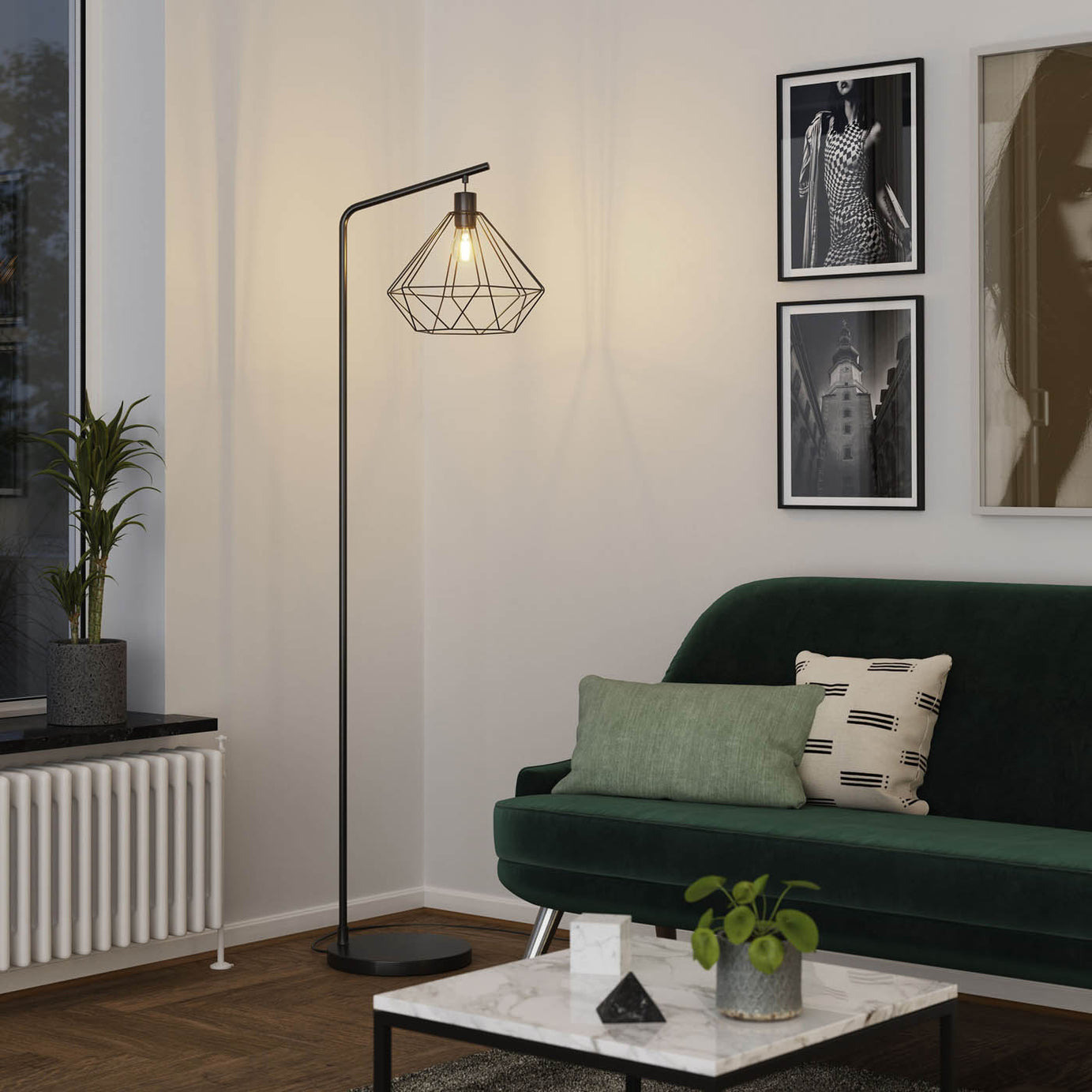 Floor Lamp Matt Black Metal Standing E27 Geometric Shade Modern 40W (H)1.6m - Image 2