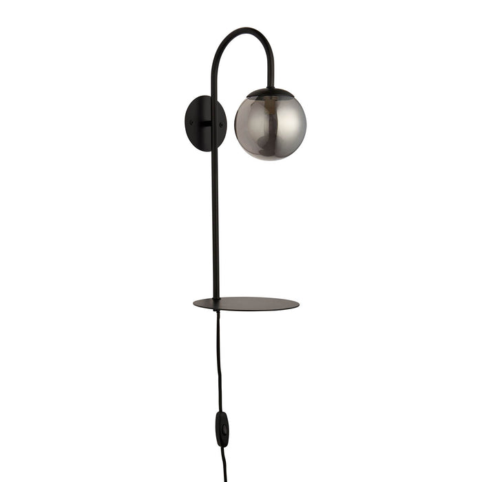 Wall Light Shelved Smoked Glass Steel Matt Black Plug-in Indoor Modern - Image 2