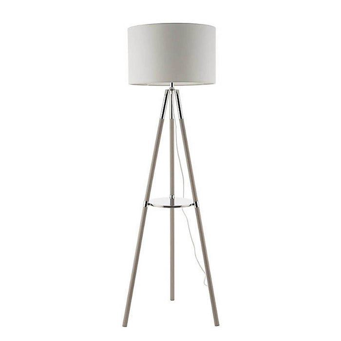 Floor Lamp Cream Drum Cylinder Shade Metallic Shelf Tripod Stand Modern 15W - Image 1