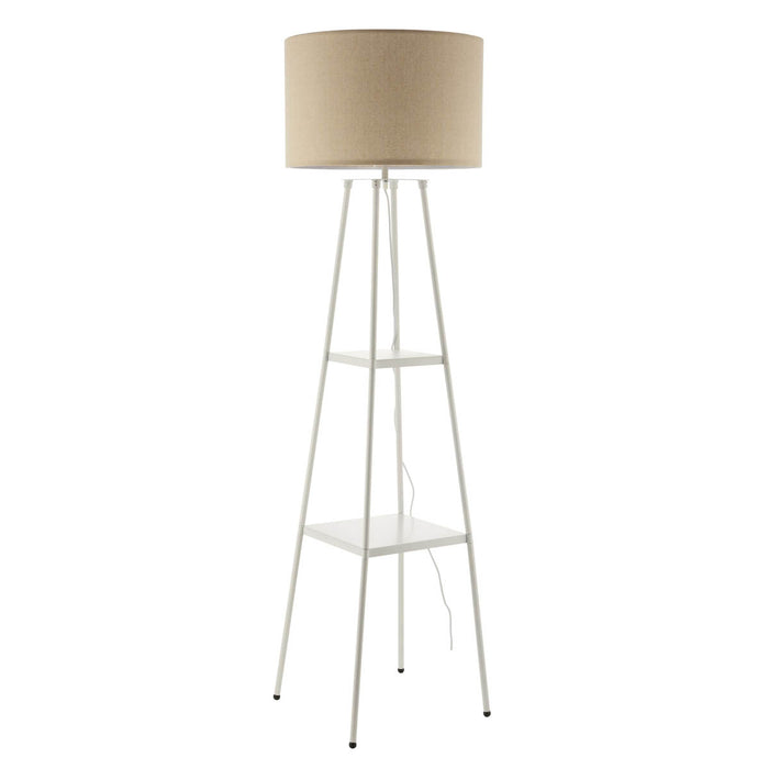 Floor Lamp Tripod Shelved Gloss White Cream Drum Shade Standing Modern 1.56m - Image 4