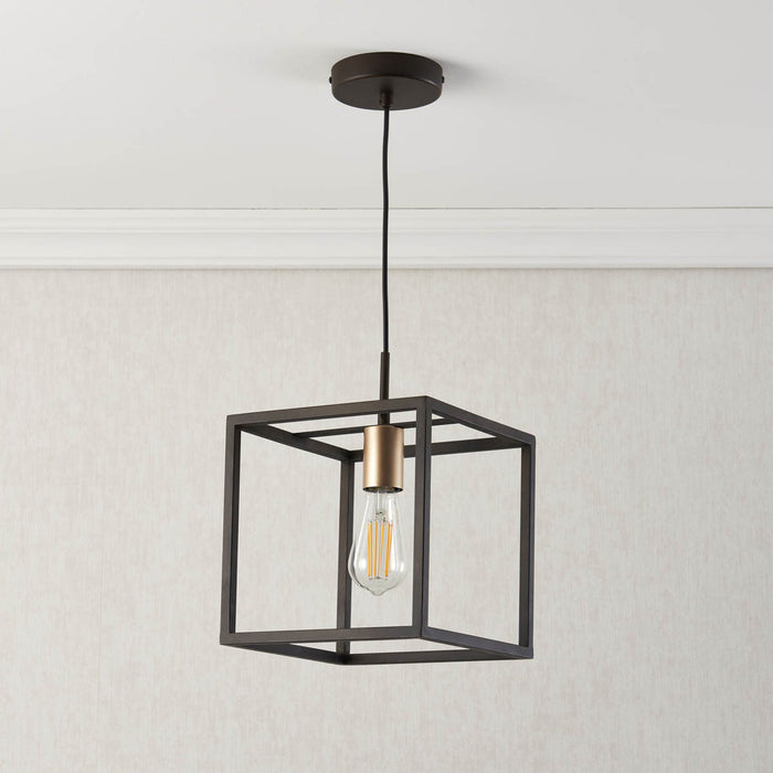 Pendant Ceiling Light 1 Lamp Box Steel Matt Bronze Effect Dimmable Industrial - Image 3