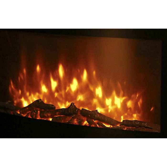 Electric Fireplace Wall Mounted LED Flame Log Effect Timer Black Glass 2000W - Image 4