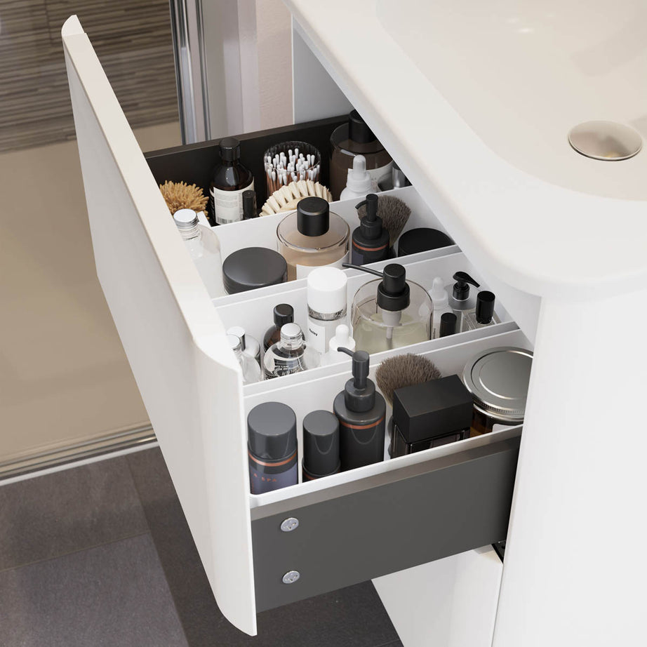 Bathroom Vanity Unit Matt White Wall Mounted 2 Drawers Storage (H)60x(W)60cm - Image 6