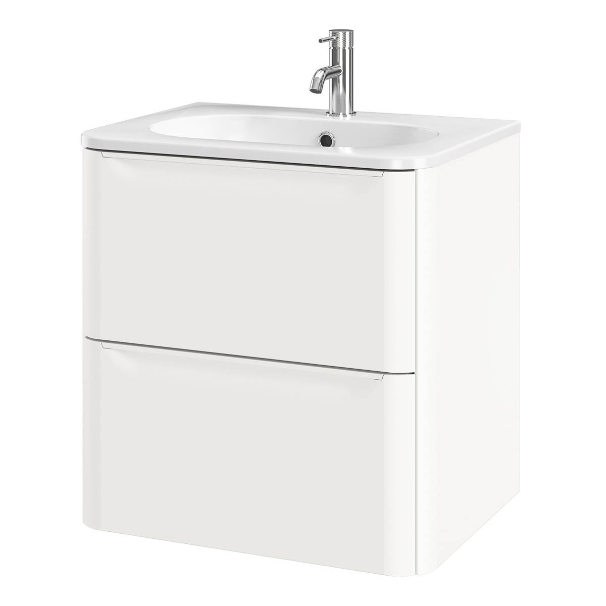 Bathroom Vanity Unit Matt White Wall Mounted 2 Drawers Storage (H)60x(W)60cm - Image 8