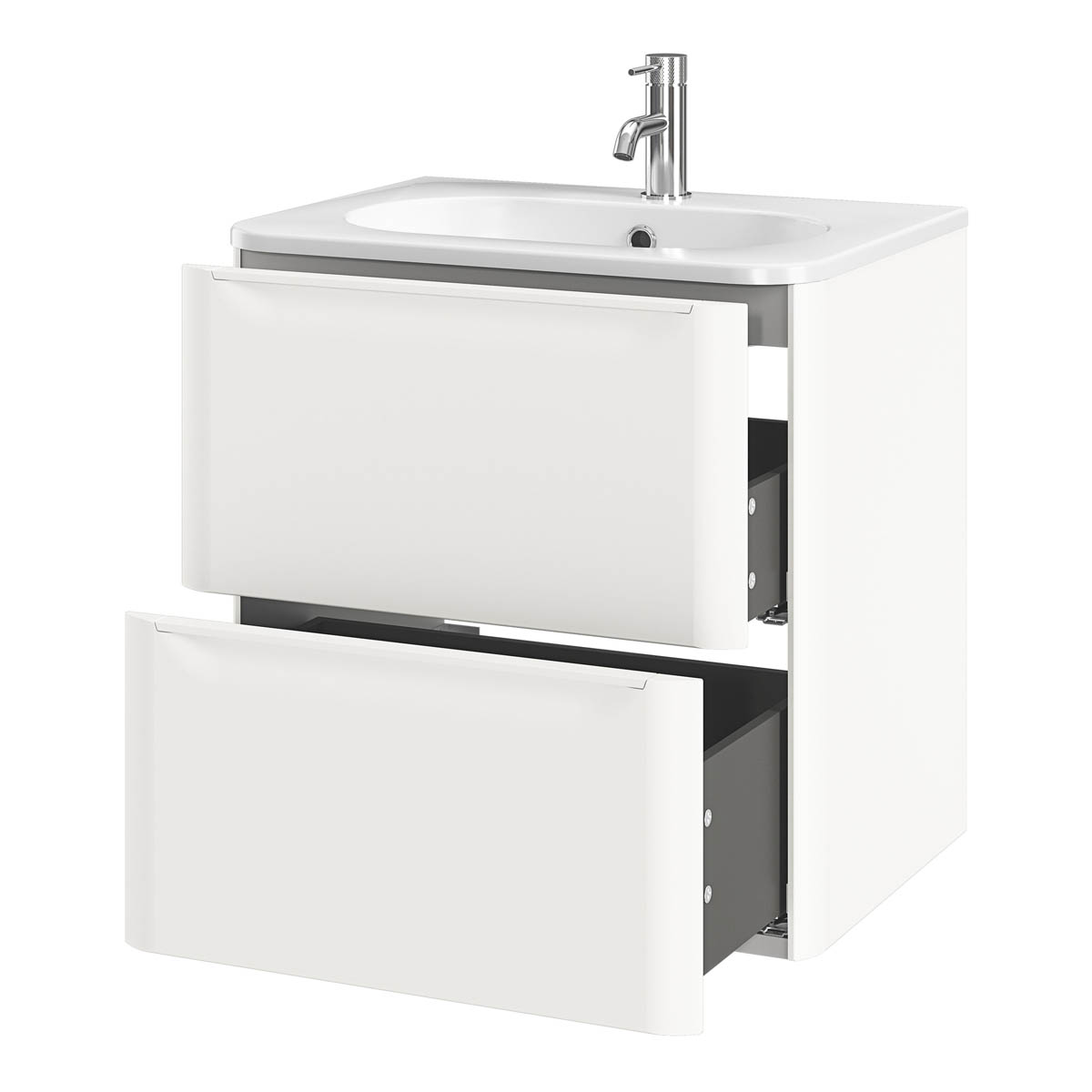 Bathroom Vanity Unit Matt White Wall Mounted 2 Drawers Storage (H)60x(W)60cm - Image 9