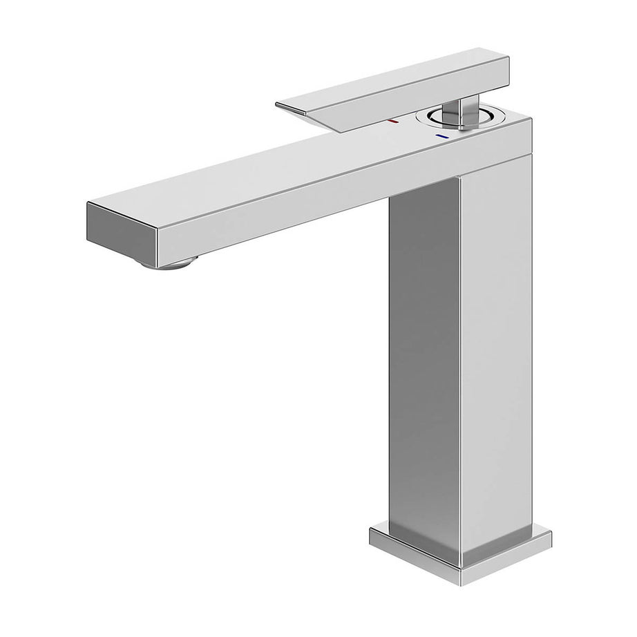 Bathroom Basin Tap Mono Mixer Chrome Medium Square Waste Single Lever Faucet - Image 1