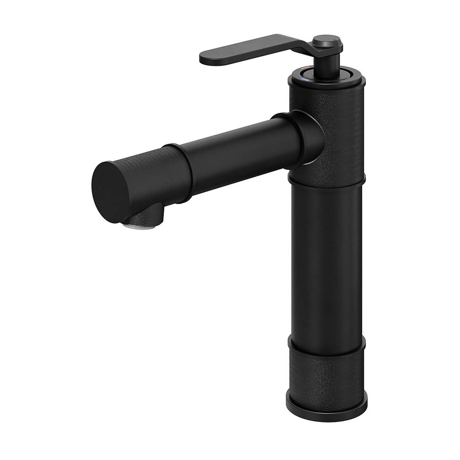 Bathroom Basin Tap Mono Mixer Tall Black Single Lever Clicker Waste Modern - Image 1