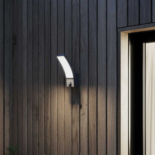 Outdoor LED Wall Light PIR Motion Sensor Matt Dark Grey Warm White Modern 10W - Image 1