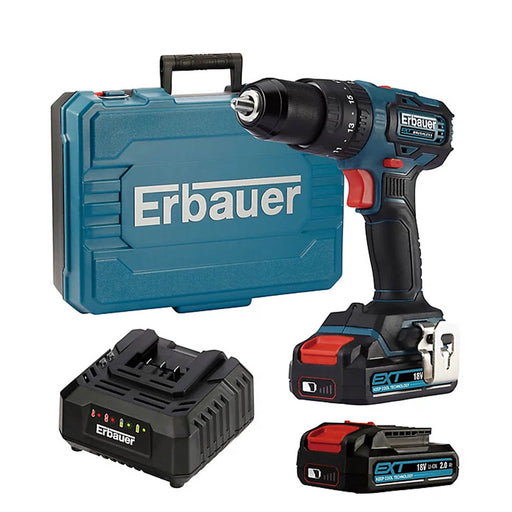 Erbauer Combi Drill Cordless 18V 2x2Ah Li-ion Brushless Lightweight Compact - Image 1