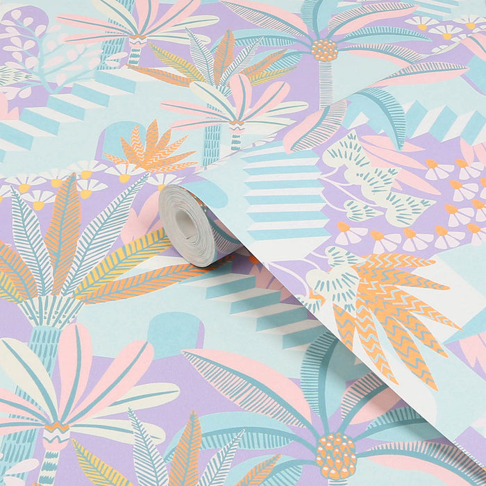 Wallpaper Tropical Multicolour Smooth Patterned Pastel Shades Modern Matt - Image 1