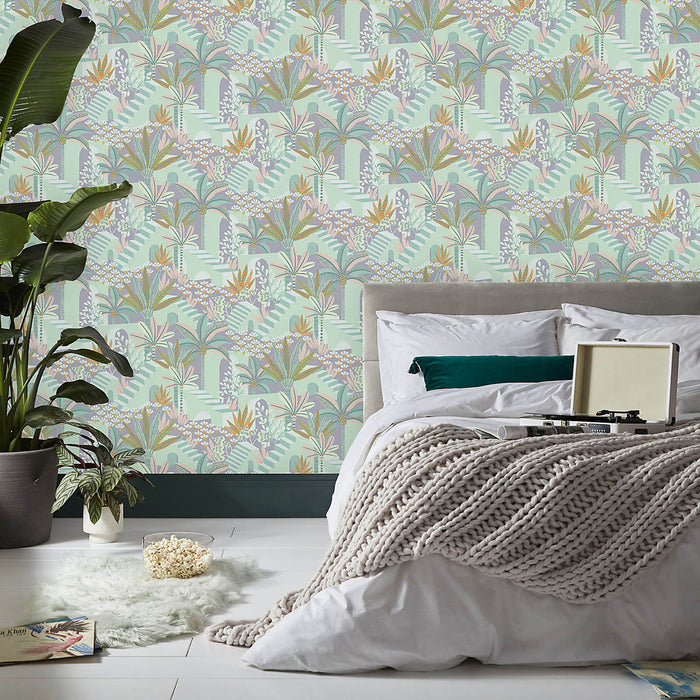 Wallpaper Tropical Multicolour Smooth Patterned Pastel Shades Modern Matt - Image 4