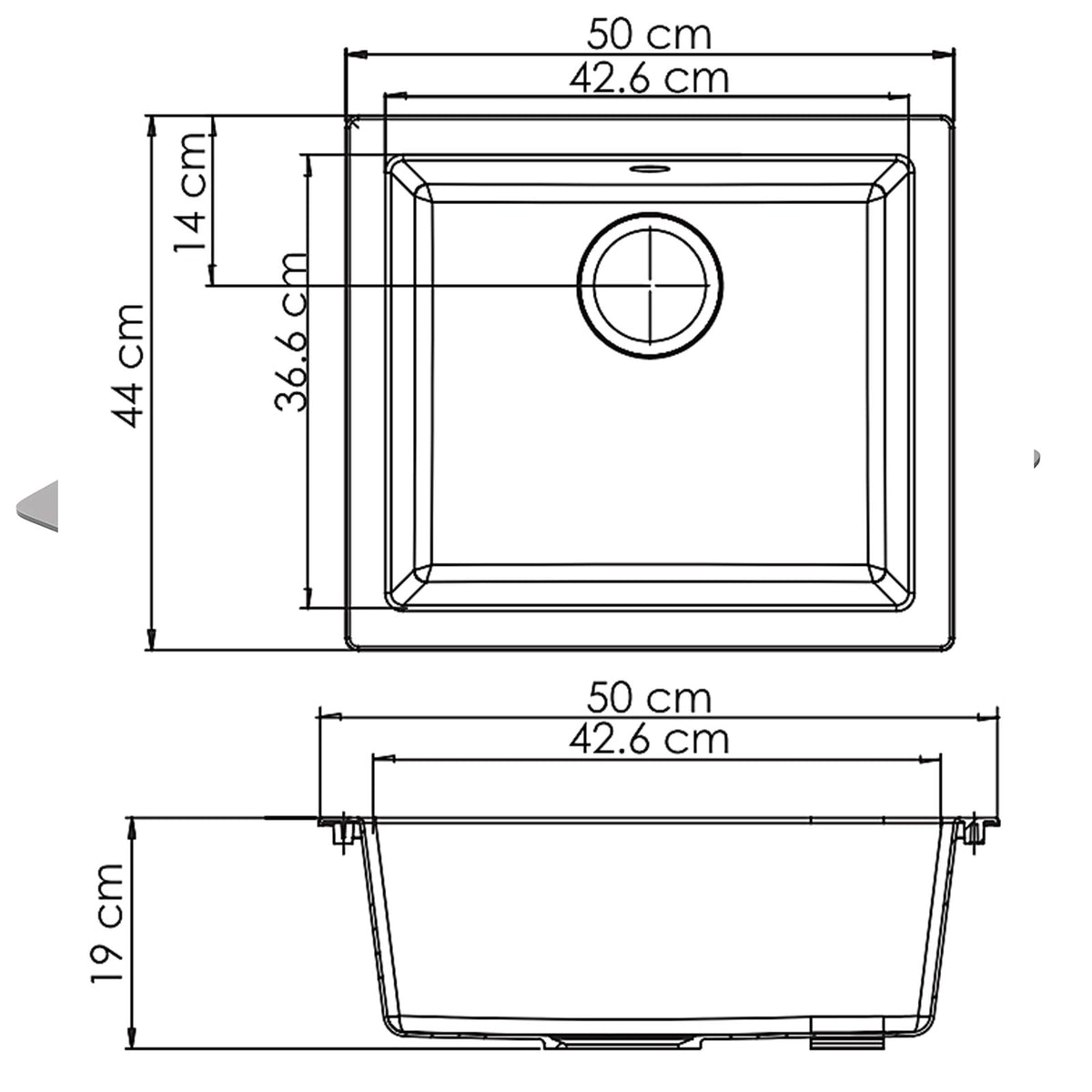 GoodHome Borage Kitchen Sink 1 Bowl Grey Resin 440x500mm Inset - Image 3